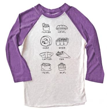 Sushi Types Raglan T-shirt 3/4 Sleeve