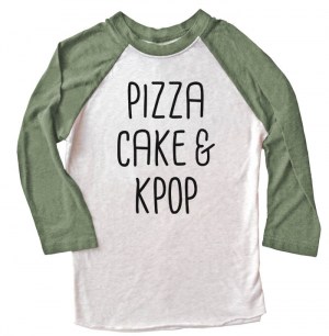 Pizza Cake & Kpop Raglan T-shirt 3/4 Sleeve