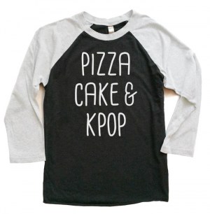 Pizza Cake & Kpop Raglan T-shirt 3/4 Sleeve