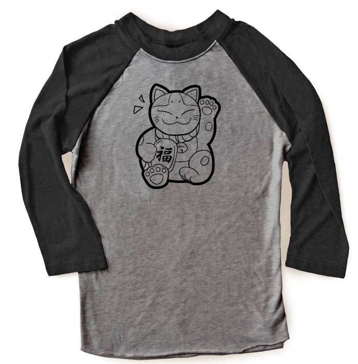 Maneki Neko Raglan T-shirt 3/4 Sleeve - Black/Charcoal Grey